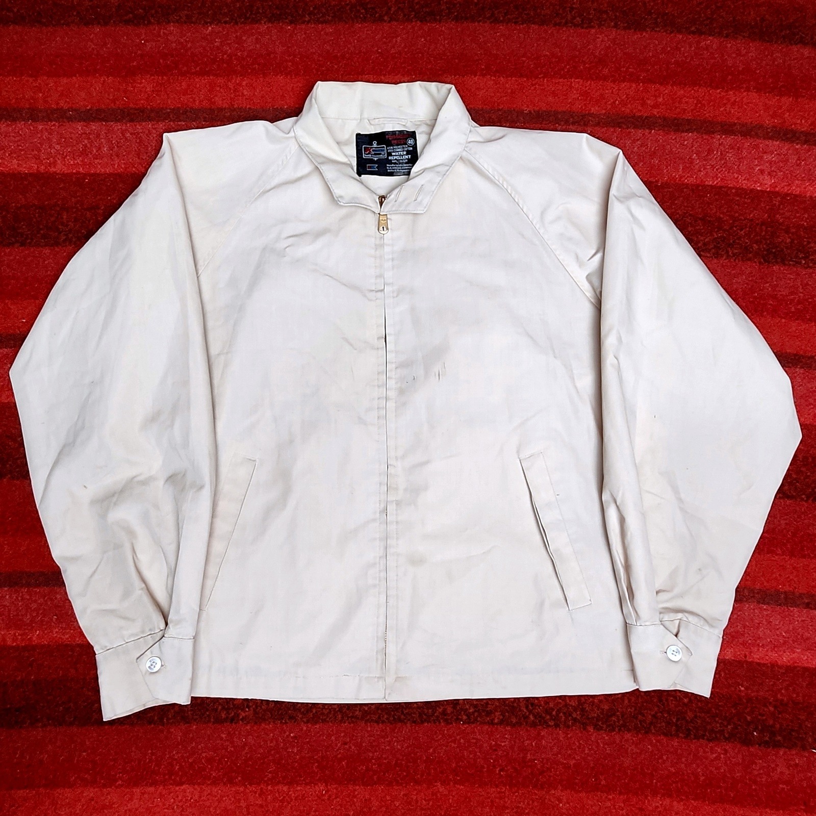 Vintage Boxy Cropped Harrington Jacket Mens 48 Cream Water Repellent Workwear